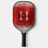 Raquette De Pickleball Parties scintillant d'argent rouge huile Monogramm (Verso)