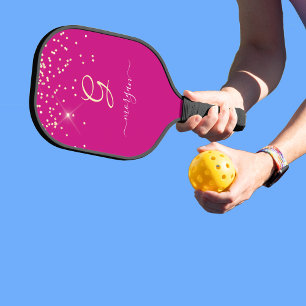 Raquette De Pickleball Parties scintillant d'or et Monogramme Nom du scri