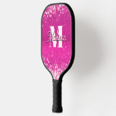 Raquette De Pickleball Parties scintillant rose chaud Bokeh Monogramme (Gauche)