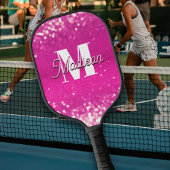 Raquette De Pickleball Parties scintillant rose chaud Bokeh Monogramme
