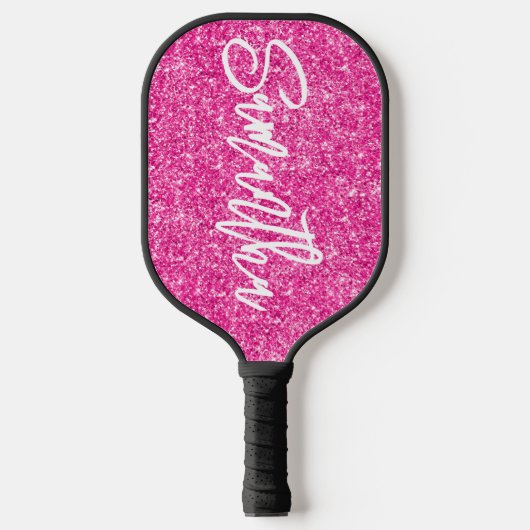 Raquette De Pickleball Parties scintillant rose chaud de luxe Script (Recto)
