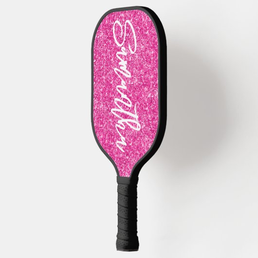 Raquette De Pickleball Parties scintillant rose chaud de luxe Script (Gauche)