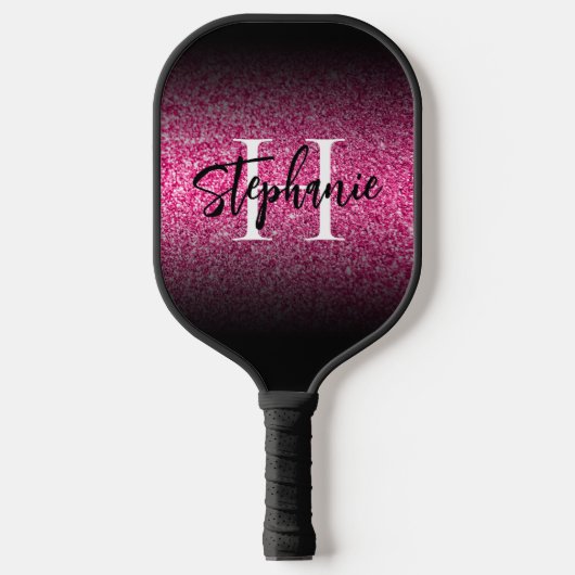 Raquette De Pickleball Parties scintillant rose chaud noir Ombre Monogram (Recto)