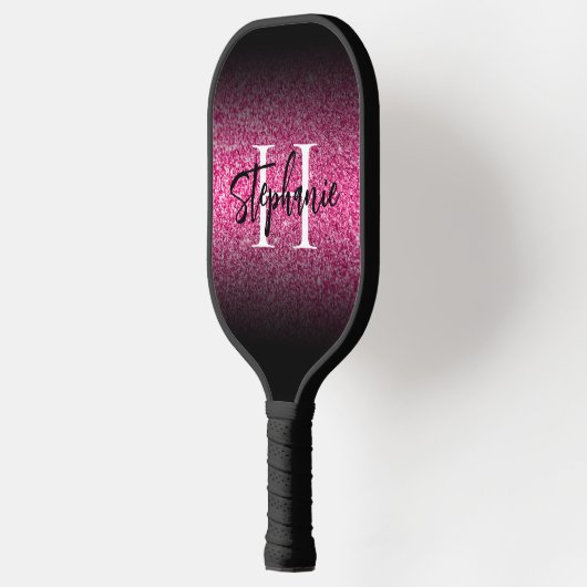 Raquette De Pickleball Parties scintillant rose chaud noir Ombre Monogram (Gauche)