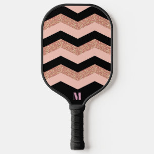 Raquette De Pickleball Parties scintillant rose noire Zigzag Motif Monogr