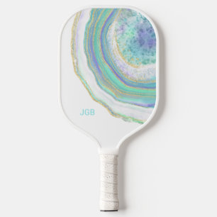 Raquette De Pickleball Pastel Aqua et Agate violet avec Monogramme