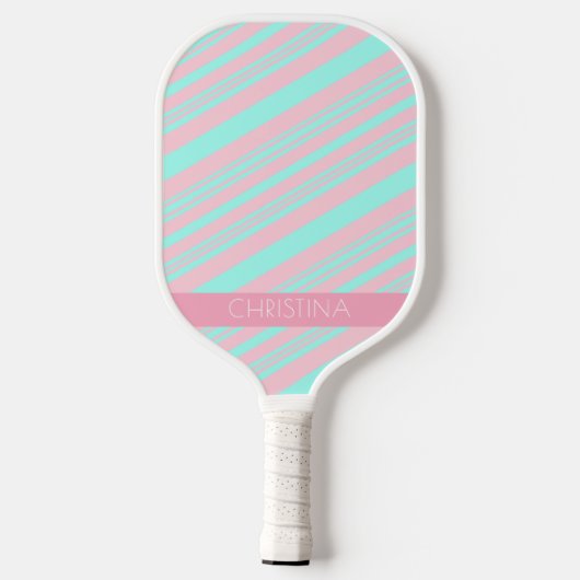 Raquette De Pickleball Pastel Baby Blue and Soft Pink Stripes Nom personn (Verso)