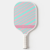 Raquette De Pickleball Pastel Baby Blue and Soft Pink Stripes Nom personn (Recto)