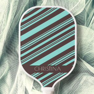 Raquette De Pickleball Pastel Baby Blue & Latte Brown Stripes Nom personn
