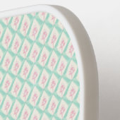 Raquette De Pickleball Pastel Girly Vert & Motif Rose Avec Initiales (Détail gauche)