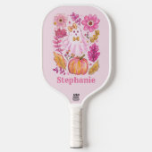 Raquette De Pickleball Pastel Pink Halloween Ghost with Custom Name (Recto)