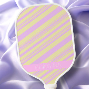 Raquette De Pickleball Pastel Purple and Yellow Stripes Nom personnalisé