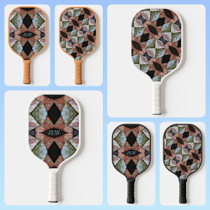 Raquette De Pickleball Patchwork brodé multicolore avec initiales