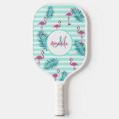 Raquette De Pickleball Paume flamand rose vert rayures feuille (Recto)
