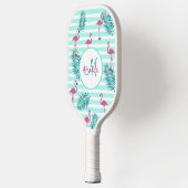 Raquette De Pickleball Paume flamand rose vert rayures feuille (Gauche)