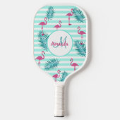 Raquette De Pickleball Paume flamand rose vert rayures feuille (Verso)