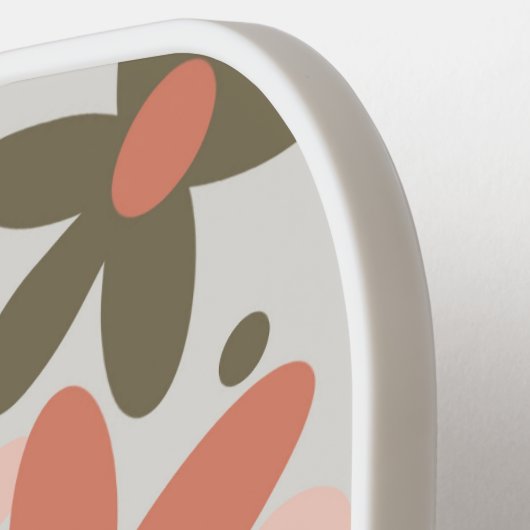 Raquette De Pickleball Pêche, corail, fleurs vertes (Détail gauche)