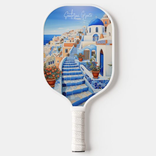 Raquette De Pickleball Peinture de l'île de Santorin Grèce | Art du voyag (Recto)