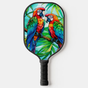 Raquette De Pickleball Perroquets colorés Vitrail