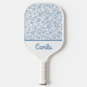 Raquette De Pickleball Personalized Blue Floral Pattern Custom Name (Verso)