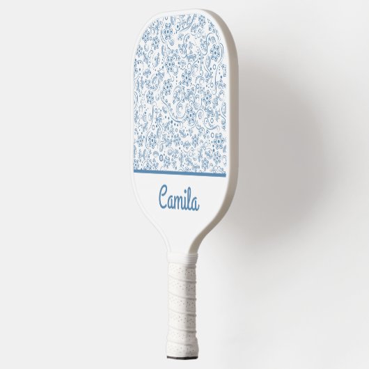 Raquette De Pickleball Personalized Blue Floral Pattern Custom Name (Gauche)