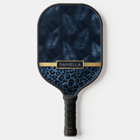 Raquette De Pickleball Personalized Blue Leopard Print Tropical Floral (Recto)