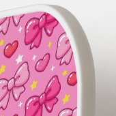 Raquette De Pickleball Personalized Cute Pink Bows and Hearts Monogram (Détail gauche)