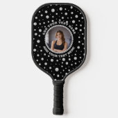 Raquette De Pickleball Personalized Photo with Pearls Circle on Black (Verso)