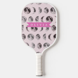 Raquette De Pickleball Personalized Pink Moon Phase Celestial Name Gift