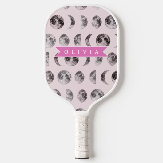 Raquette De Pickleball Personalized Pink Moon Phase Celestial Name Gift (Recto)