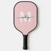 Raquette De Pickleball Personnalisé Blush rose Nom moderne Monogramme (Verso)