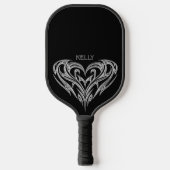 Raquette De Pickleball Personnalisé Chrome Tribal Heart sur Noir (Recto)