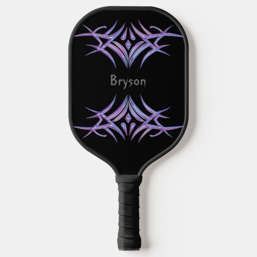 Raquette De Pickleball Personnalisé Conception Tribale Violette sur Noir (Recto)