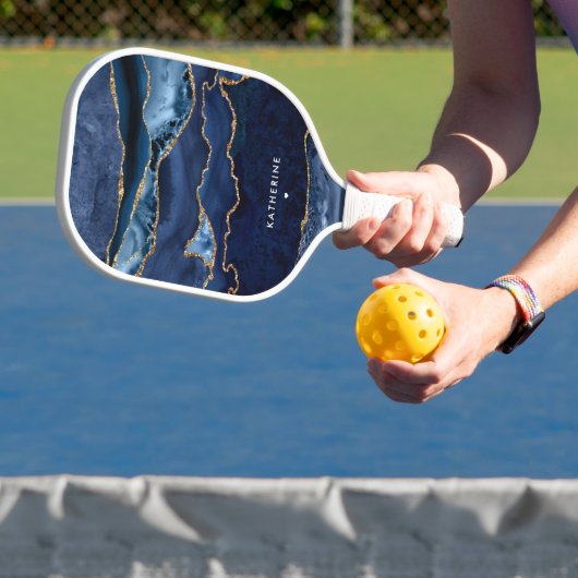 Raquette De Pickleball Personnalisé Elegant Marine Blue Agate Moderne (Insitu)