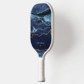 Raquette De Pickleball Personnalisé Elegant Marine Blue Agate Moderne (Gauche)
