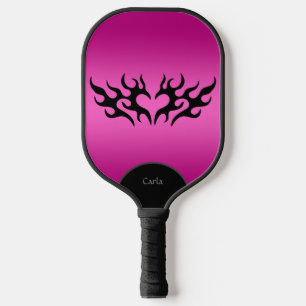 Raquette De Pickleball Personnalisé Hot Rose & Black Tribal Heart
