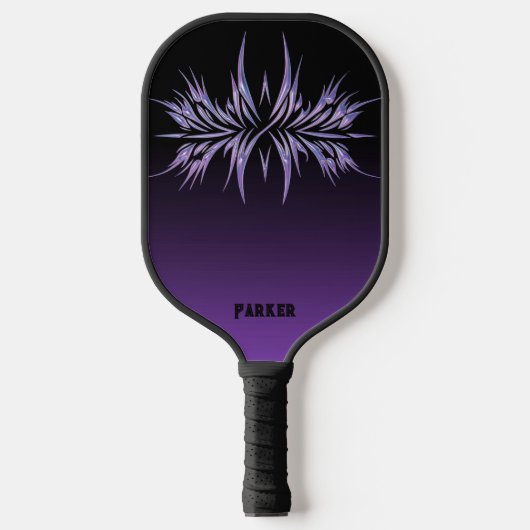Raquette De Pickleball Personnalisé noir et violet avec conception et nom (Recto)
