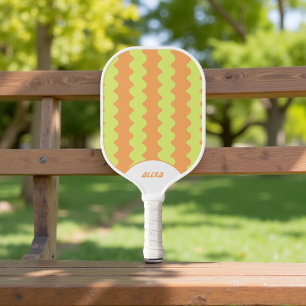 Raquette De Pickleball Personnalisé Orange Lime Green Retro Wavy