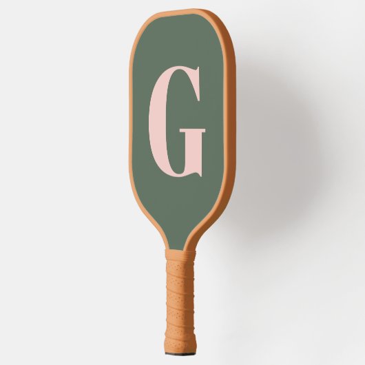 Raquette De Pickleball Personnalisé Simple Bold Monogramme rose et vert (Gauche)