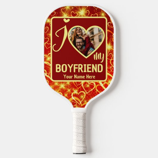 Raquette De Pickleball Personnalisé Valentines Coeur Photo J'aime Mon cop (Recto)