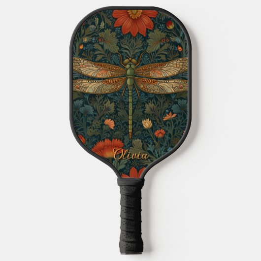 Raquette De Pickleball Personnaliser dragonfly orange floral boho chic (Recto)