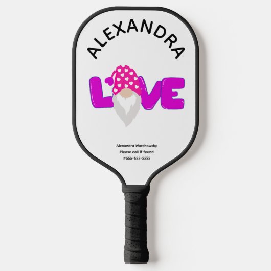 Raquette De Pickleball Personnaliser l'amour Gnome Coeur rose pourpre (Recto)
