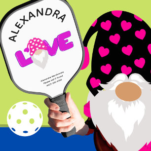 Raquette De Pickleball Personnaliser l'amour Gnome Coeur rose pourpre