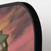 Raquette De Pickleball Phare Côtier Avec Ciel Rose Et Orange (Détail gauche)