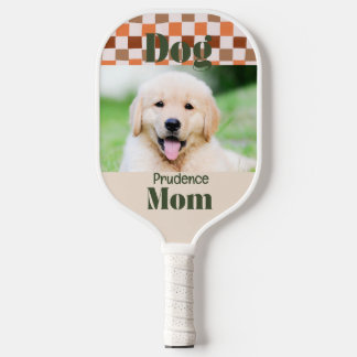 Raquette De Pickleball Photo de chien maman rétro automne damier
