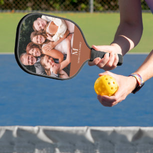 Raquette De Pickleball Photo Personnalisée Moderne Monogramme Nom Terraco