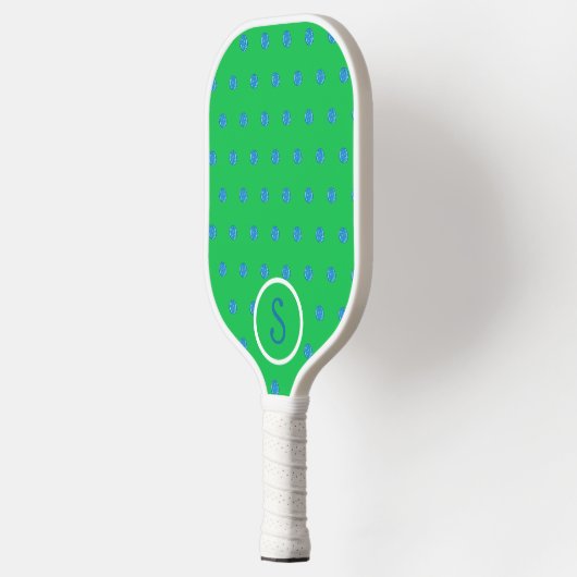 Raquette De Pickleball Pickleball bleu Preppy Monogramme vert (Gauche)