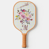 Raquette De Pickleball Pickleball Gal : Fleurs Plaid Monogramme Nom (Verso)