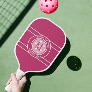 Raquette De Pickleball Pickleball Ninja Nom personnalisé Initial Rose Fil
