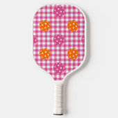 Raquette De Pickleball Pickleball Préparé Gingham Rose Orange Monogramme (Verso)